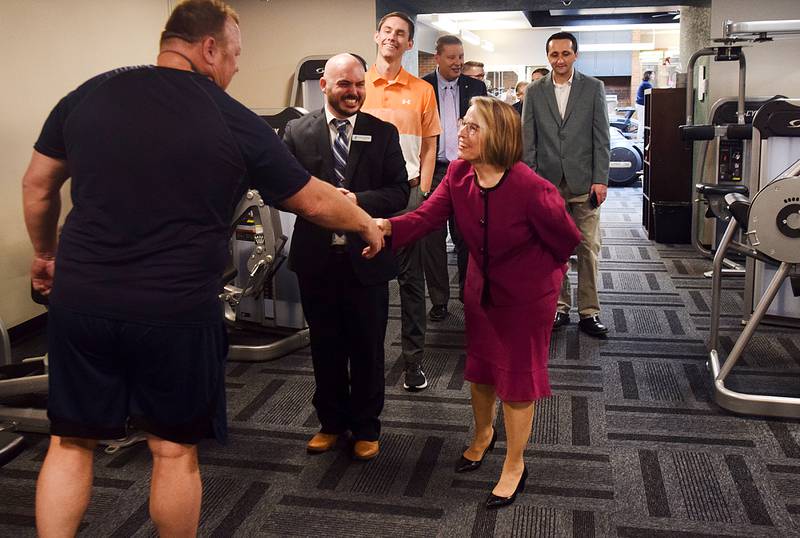 U.S. Rep. Mariannette Miller-Meeks on Feb. 26 receives a tour of the Newton YMCA.