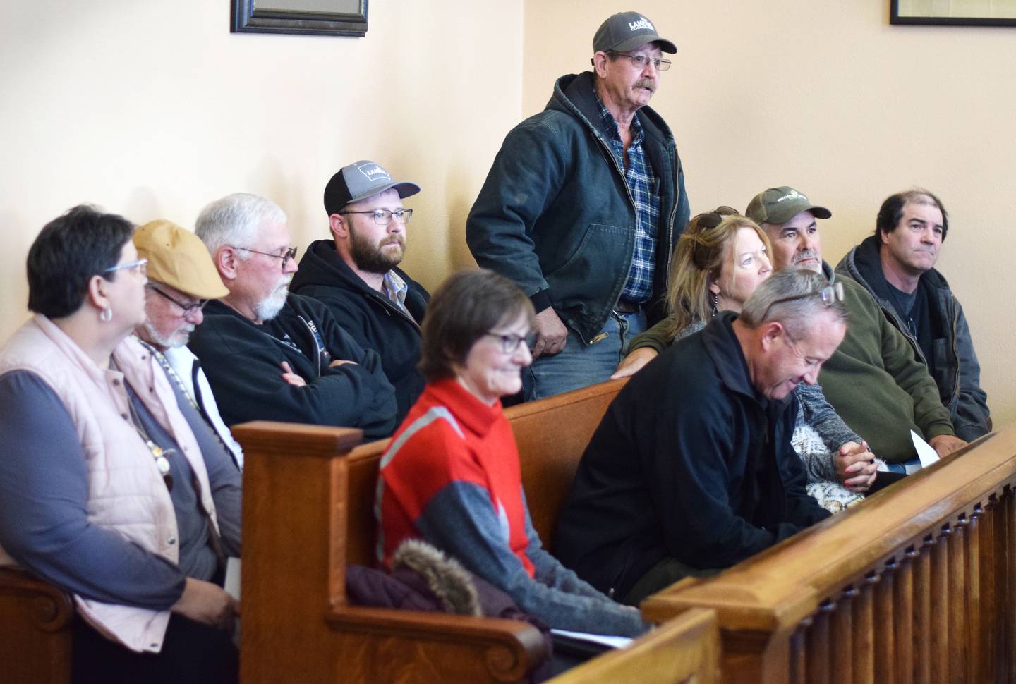 Rick Nearmyer, a Jasper County farmers, speaks in opposition to a proposed rezoning request during the board of supervisors meeting on March 14 in Newton.