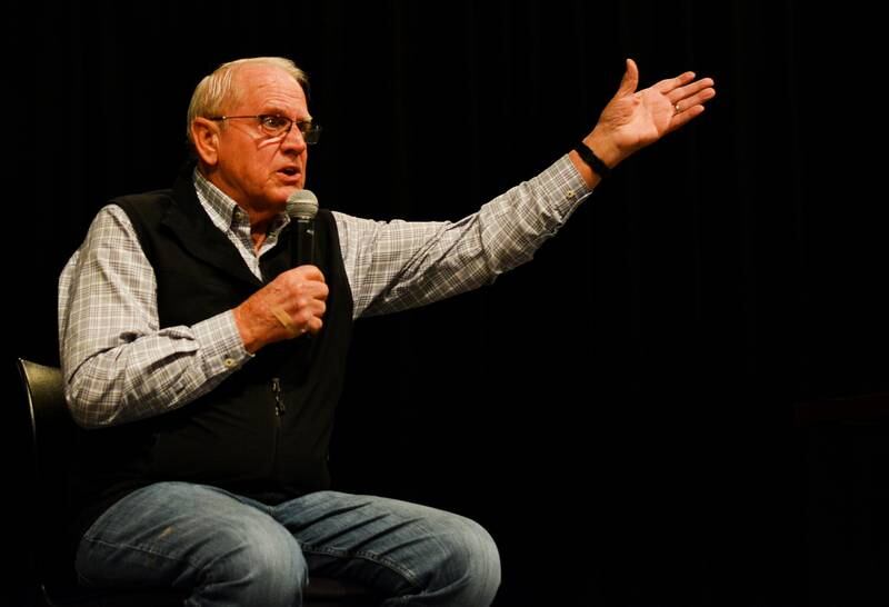 Iowa State Sen. Ken Rozenboom of District 19 speaks with audience members during a legislative gathering hosted by the League of Women Voters of Jasper County on Feb. 15 at the DMACC Newton Campus.