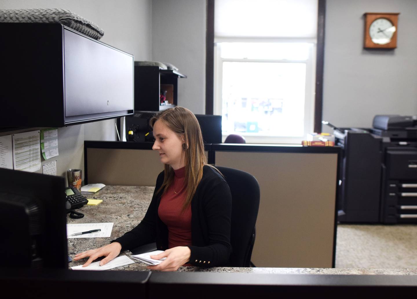 Recorder's office staff work in their office space located on the southern side of the Jasper County Courthouse.