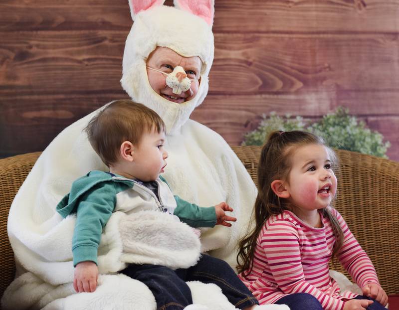 The Easter Bunny poses for pictures during the Spring Celebration on April 2 at the Prairie City Community Building.