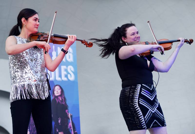 Dueling Fiddles, a Des Moines-based group featuring Hanna Wolle and Geneviève Gros-Louis Salamone, performed Thursday, June 8 as part of the Maytag Bowl Summer Concert Series in Newton.