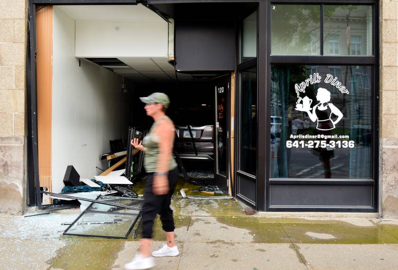 An SUV crashed into the front entrance of April's Diner on Tuesday, June 6 in downtown Newton.