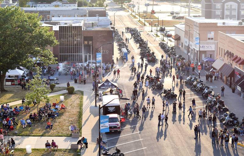 Hundreds gather to the north side of the town square for Thunder Nites on Aug. 12 in Newton.