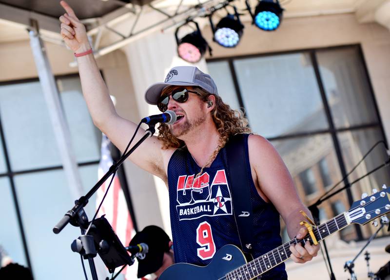 Sean Feucht performs during the inaugural Fierce Faith Music Worship Fest on June 19 in downtown Newton.