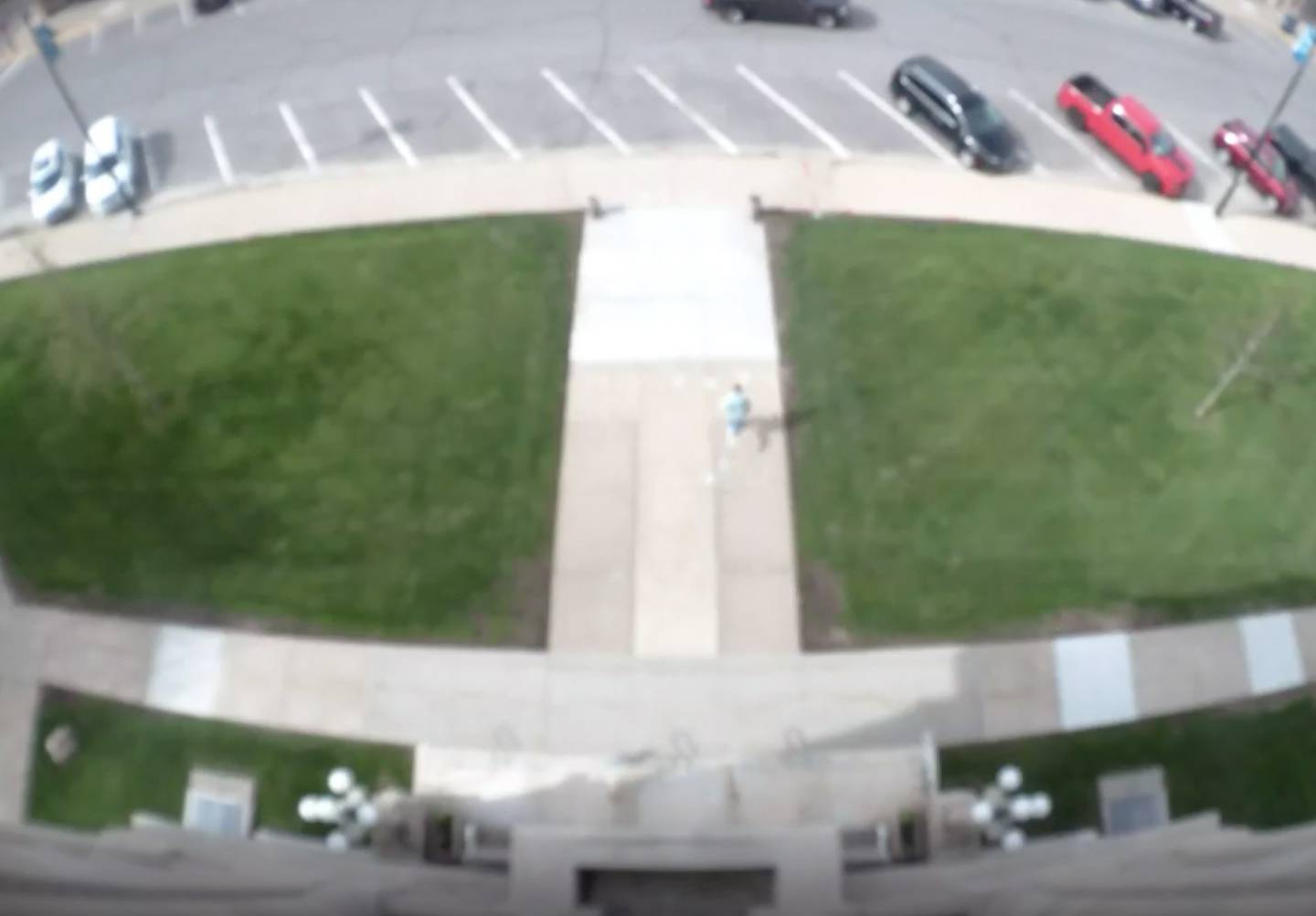 Jason Trotter, 51, can be seen leaving the Jasper County Courthouse's north side doors. The escape attempt on May 1 lasted less than an hour. Police found Trotter thanks in part to a tip from a Bank Iowa teller who witnessed a man enter the damaged building on West Second Street North.