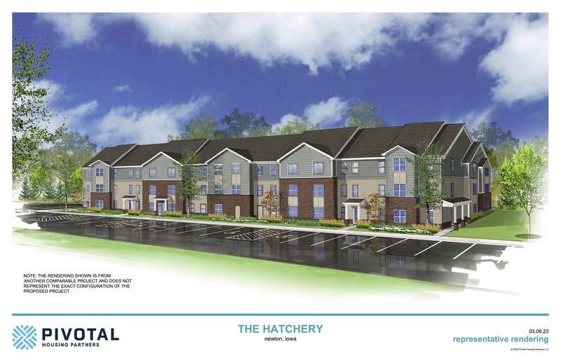 Illustrations by Pivotal Housing Partners show the designs of an apartment complex. While the designs might not be exact for the 40 or so units proposed at the former hatchery site, the building would likely be similar in style.
