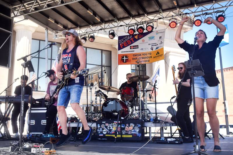 Sean Feucht performs during the inaugural Fierce Faith Music Worship Fest on June 19 in downtown Newton.