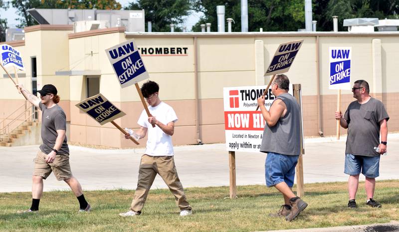 Thombert Inc. employees and members of the United Auto Workers Local 997 union went on strike Tuesday, Aug. 1 outside the Newton facility.