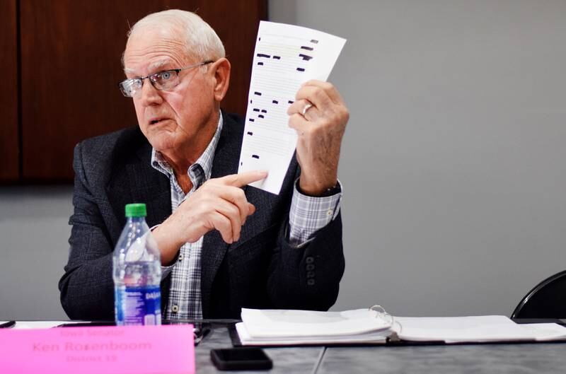 Iowa State Sen. Ken Rozenboom shows the redacted letter sent to him, the governor and the Department of Education from employees of an undisclosed AEA, telling them they would like to consolidate resources with another AEA and that while administration is growing the people resources delivering valuable services to individuals in special needs is shrinking.