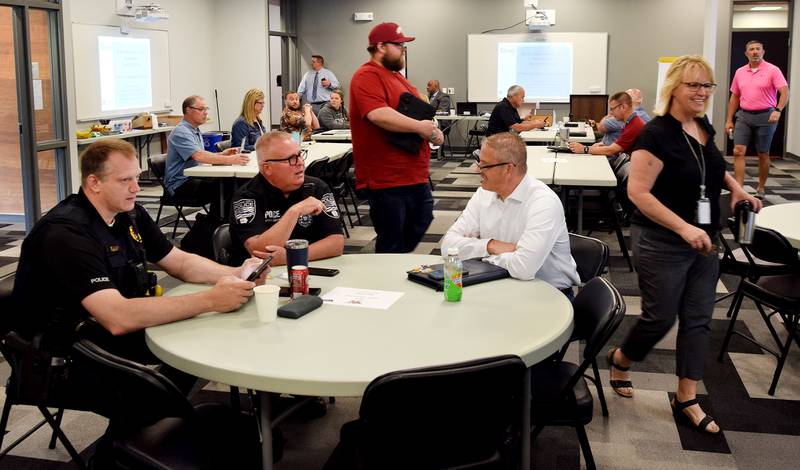 Teachers and members of law enforcement agencies from all across Jasper County gather June 9 for a threat assessment training session at E.J.H. Beard Administration Center in Newton.