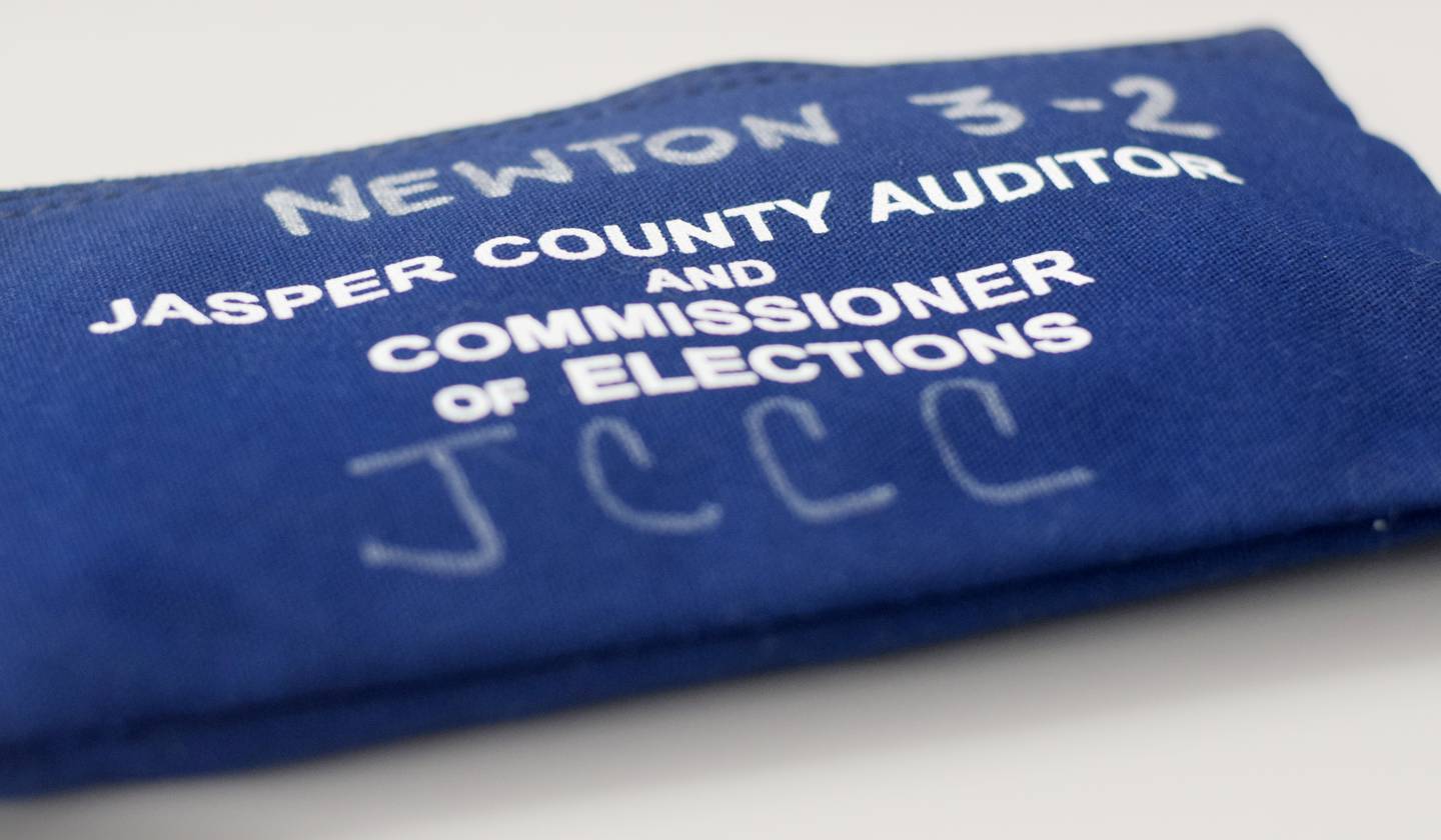 Poll data is sealed in blue bags on Election Day and then hand-delivered to the Jasper County Auditor's Office.