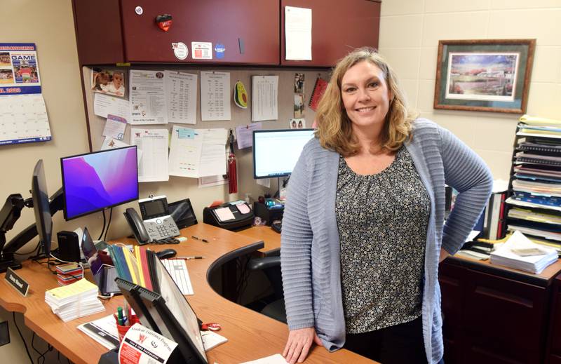 Stacey Maxwell, administrative assistant to the principal at Newton High School, does not have a classroom to call her own, but she plays a pivotal role in helping seniors be prepared for post-grad life.