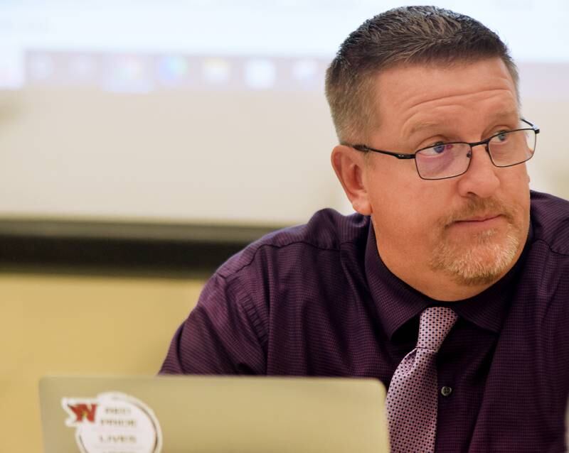 Newton Superintendent Tom Messinger provided school board members an enrollment update on Sept. 26 in the high school multi-purpose room.