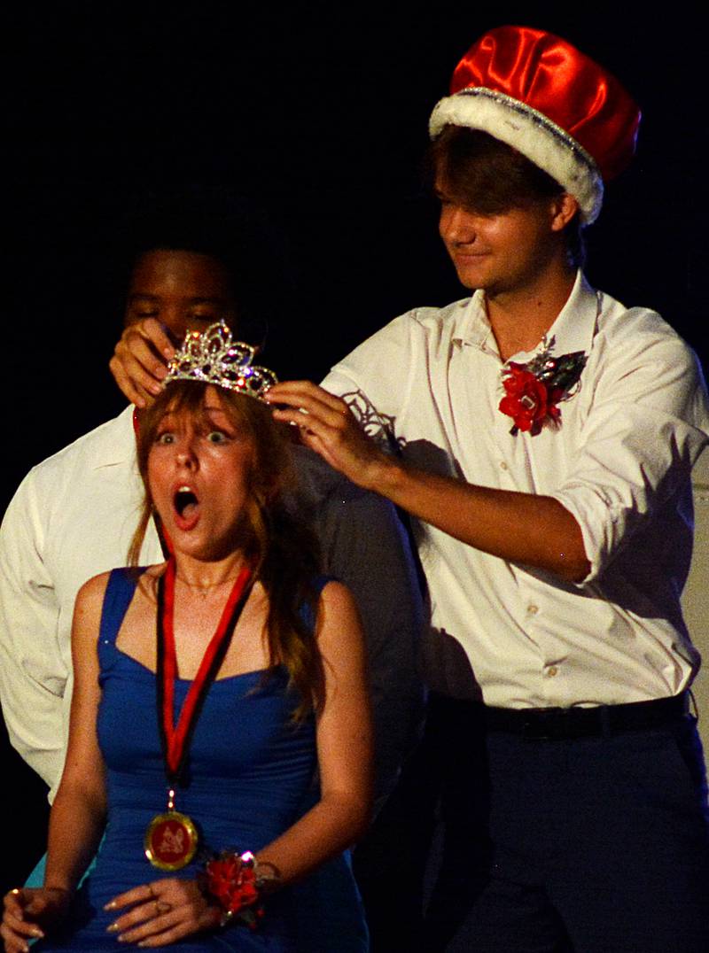 Kayden Langston reacts to being crowned the Newton High School Homecoming Queen during a coronation ceremony Sept. 18 in the high school gymnasium.