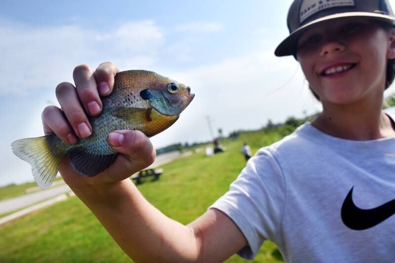 Young anglers catch bluegills and bass (and sometimes softshell turtles) during the Youth Fishing Derby on June 3 at Quarry Springs in Colfax.