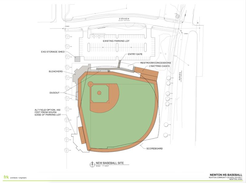 Engineers drawings show how the new Cardinal baseball field might look in the area south of the softball field parking lot near H.A. Lynn Stadium in Newton.