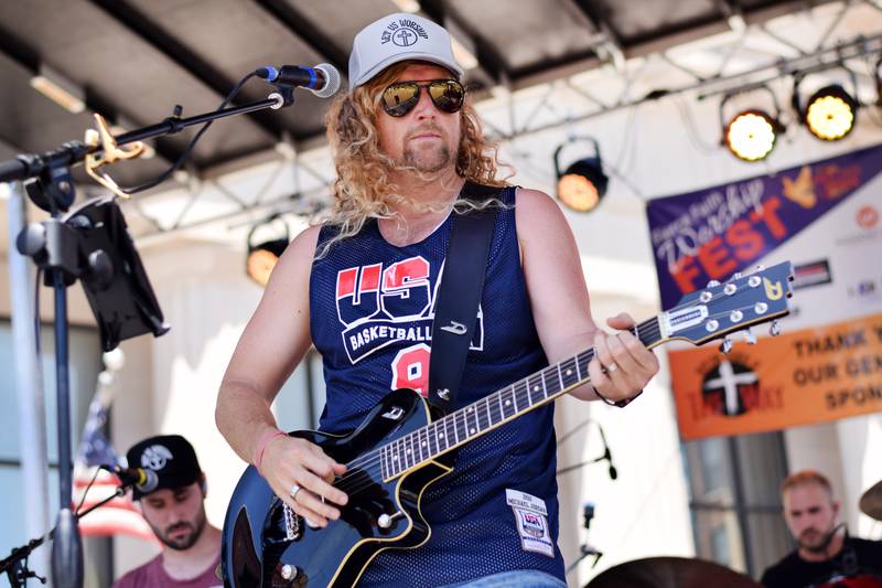 Sean Feucht performs during the inaugural Fierce Faith Music Worship Fest on June 19 in downtown Newton.