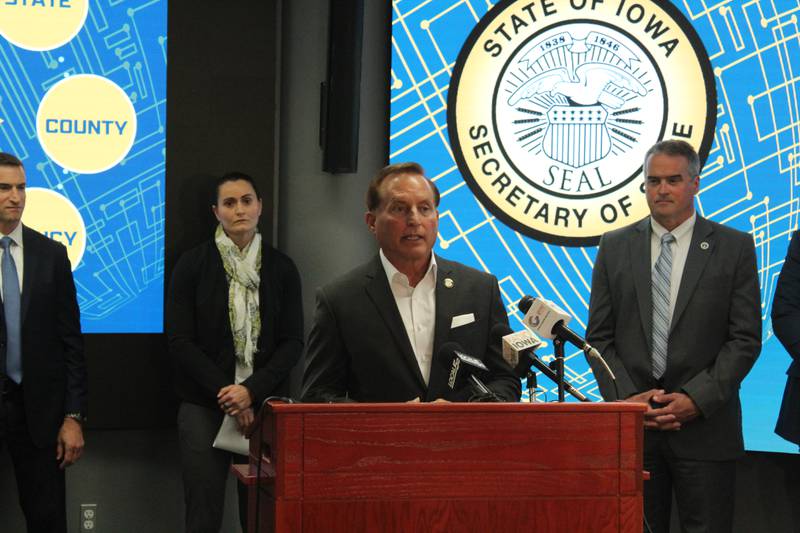 Secretary Pate speaking at the press conference.