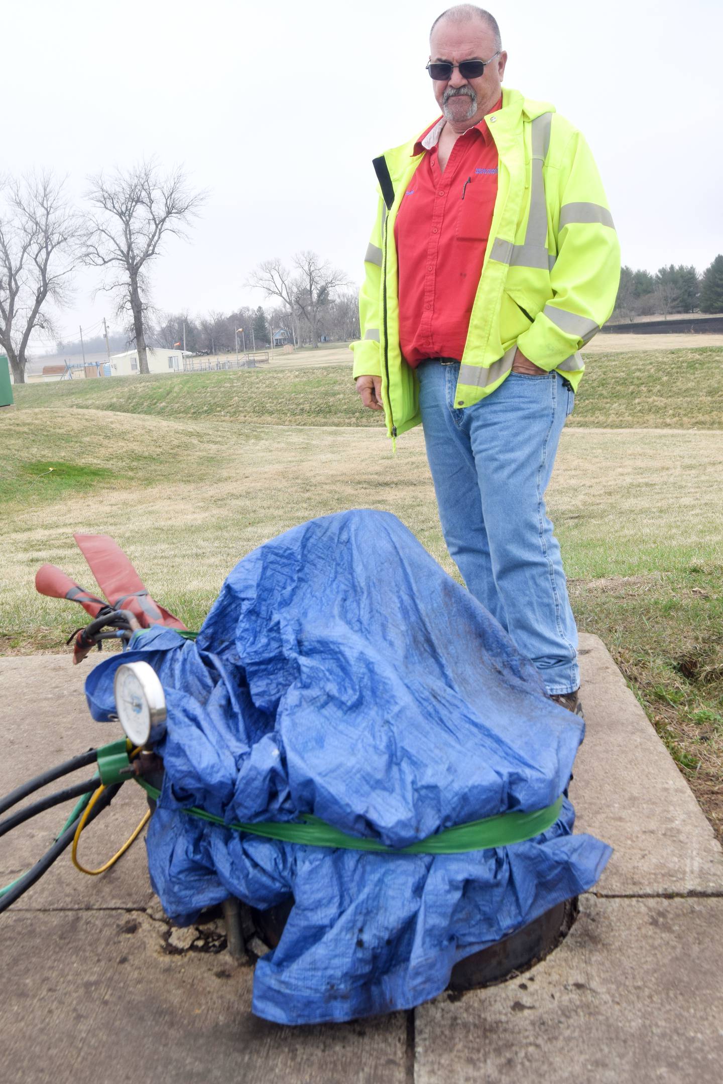 WaterWorks Superintendent Todd Pierce points out the location of the Jordan Well, which was struck by lightning in late February and had to be repaired. The well is the main water source for Newton. Staff worked tirelessly to fix it and plan on adding a second Jordan Well in the future, which would provide redundancies in case situations like this happened again.
