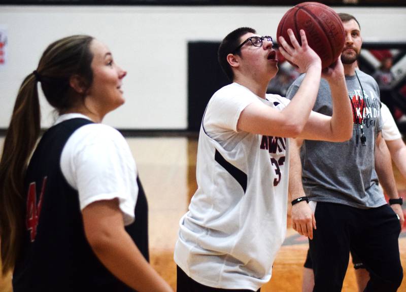 Thomas Russell shoots a two-pointer during The Big Game on April 19 at Newton High School.