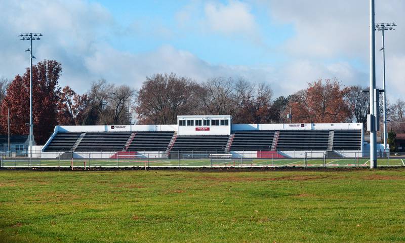 The visitors side bleachers of H.A. Lynn Stadium have now been removed, making way for new bleachers and a new press box.