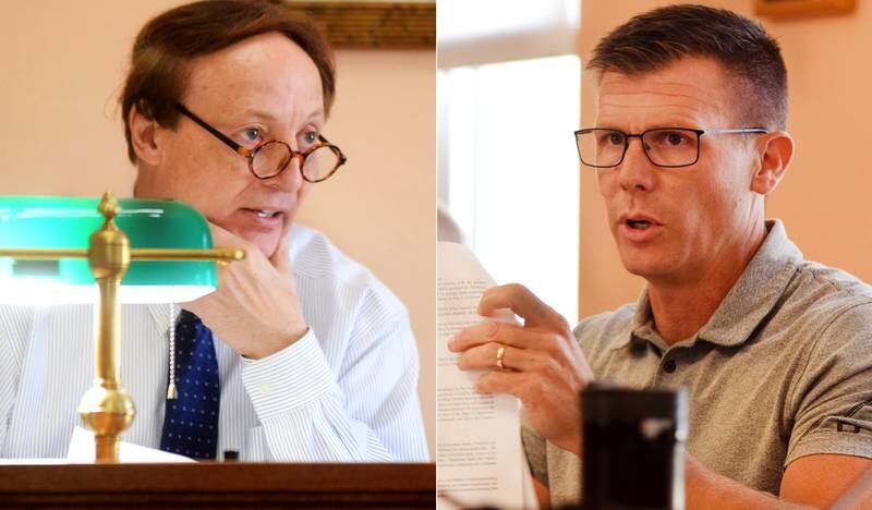 From left: Jasper County Auditor Dennis Parrott and Jasper County Supervisor Doug Cupples argued over the dispersal of $150,000 of ARPA funds to five individual projects. Parrott led supervisors to believe there would be a long delay because of an issue he was having with a website, but Cupples told him that excuse was a lie and accused the auditor of purposefully delaying the allotment of funds. File photos.