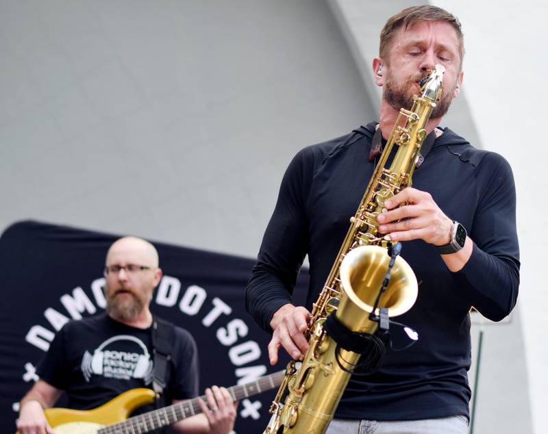 Damon Dotson, a Des Moines-based musician, performs the Maytag Bowl during the last night of Newton Fest on Saturday, June 10 at Maytag Park.