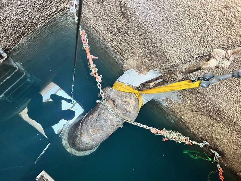 An image from the City of Newton shows the in-progress repairs to a water storage tank below “water hill.” Commercial divers were hired by the city to repair damaged suction pumps.
